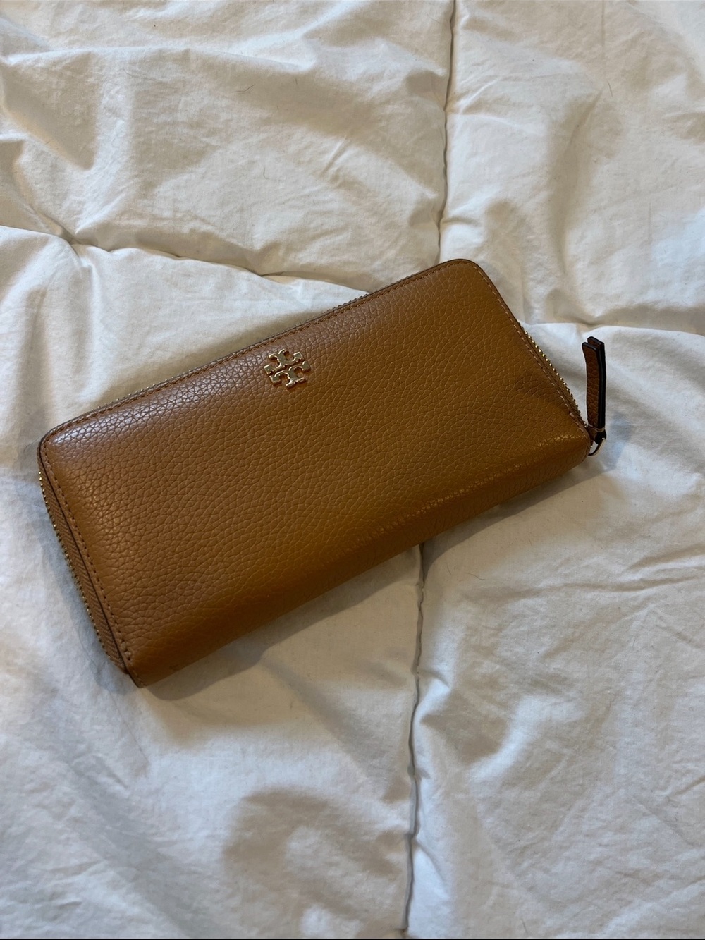 Tory Burch Continental Zip Around Leather Wallet — Cognac